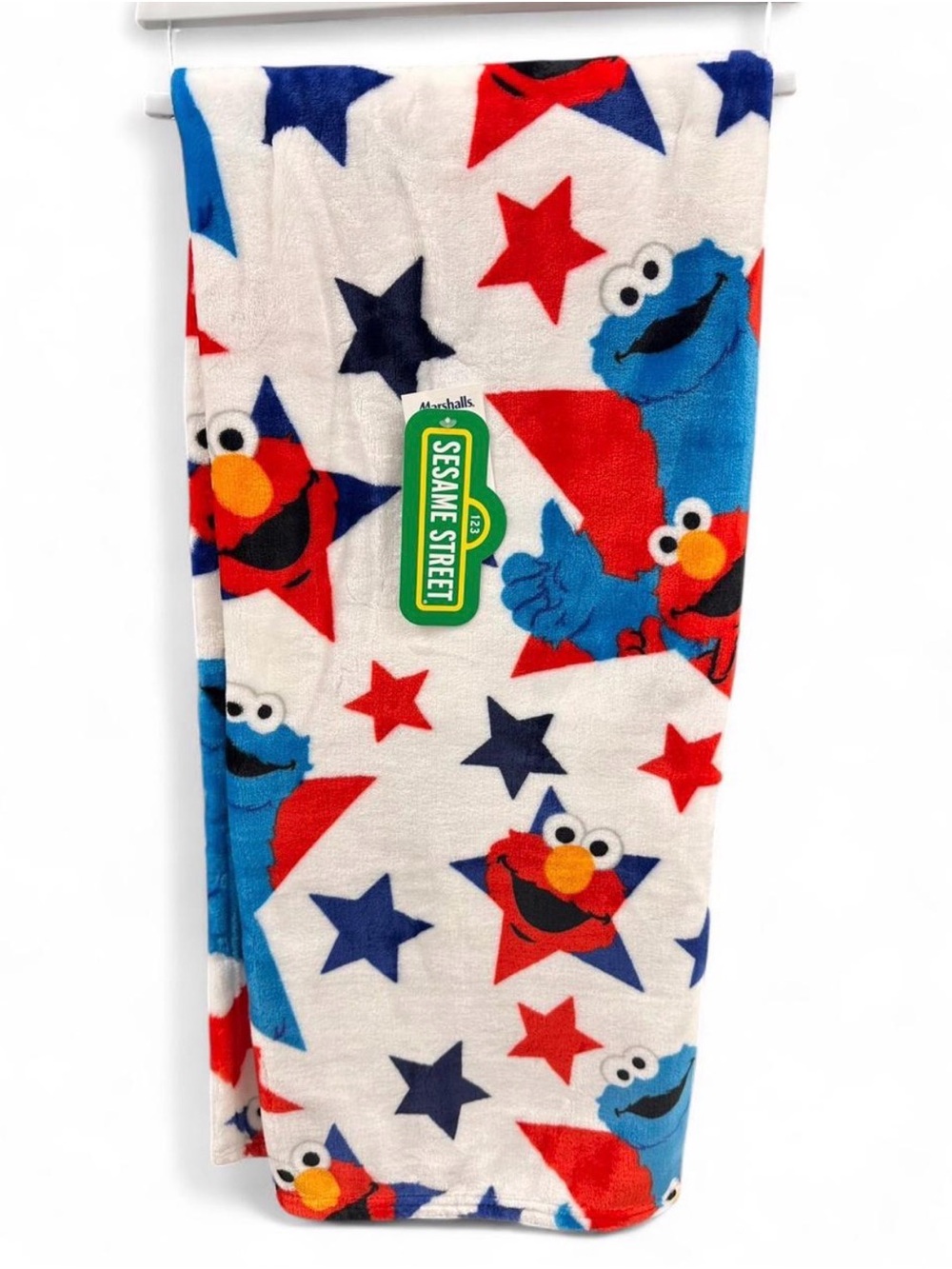 Sesame Street Blue Red White Cookie Monster & Elmo Star Throw Blanket